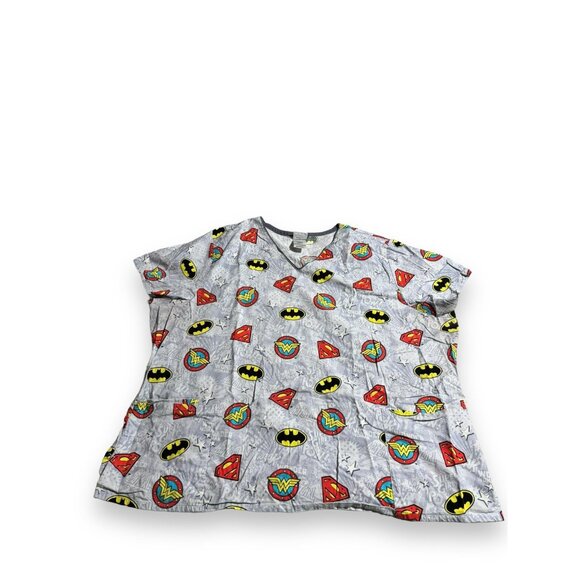 DC Justice League Cotton Short Sleeve Scrub Top Women's Size 3X - Picture 1 of 3